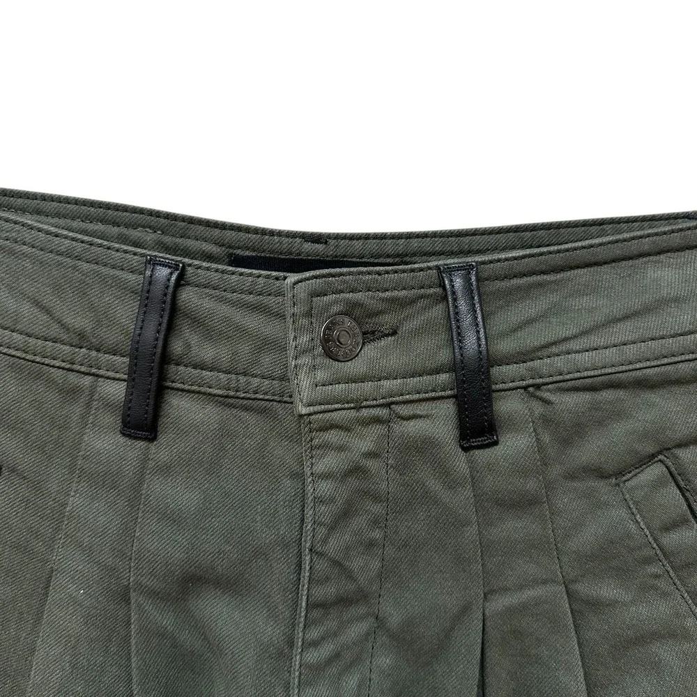 The Kooples Cotton Faux Leather Trim Green Cuffed Shorts 26